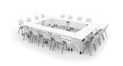 An O-Shape Configuration with Flip Top Tables, Flex Chairs, and White Wire Management Modesty Panels